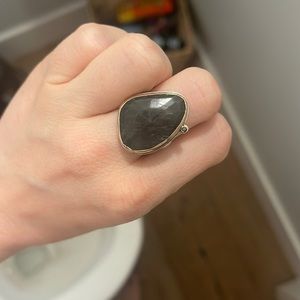 Jamie Joseph asymmetrical gray moonstone ring  with 14k gold and black diamond